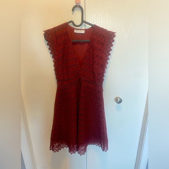 Sandro Lindsey Bordeaux red guipure crochet mini dress size 1 (US S) - Picture 1 of 5